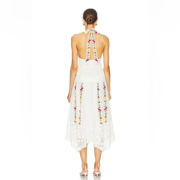 Free People White Halter Midi Dress with Floral Embroidery - Picture 2 of 7